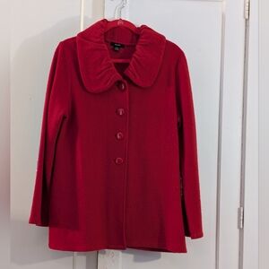 Alfani Wool Short Coat, M, True Red, Gathered Portrait Collar, Bust 44"